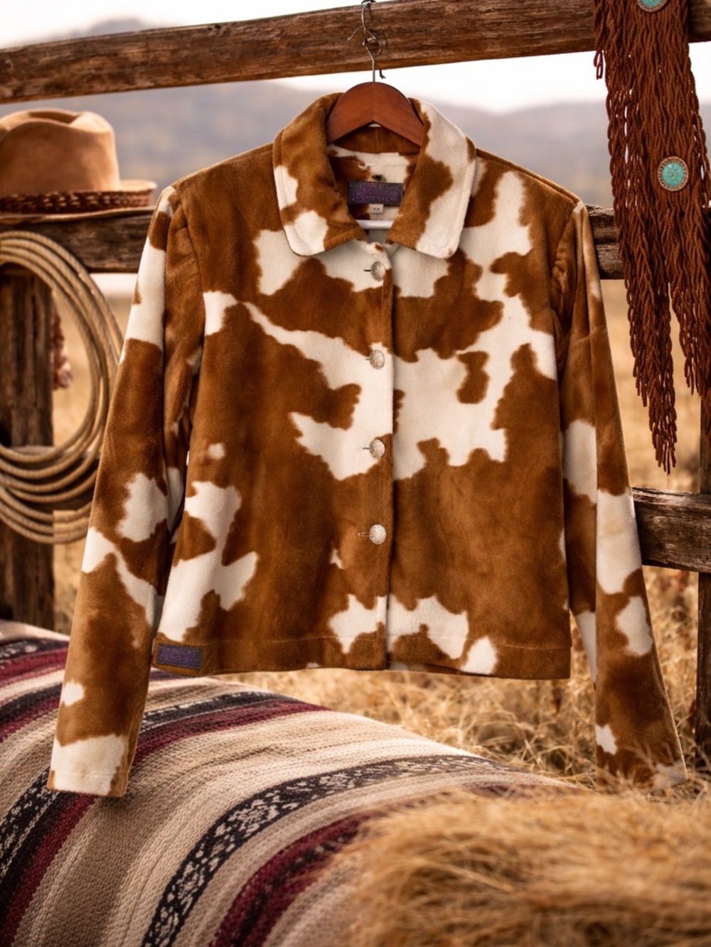 Vintage Western Cow Print Faux Fur Jacket 🤎 Rodeo Chic Statement Jacket
